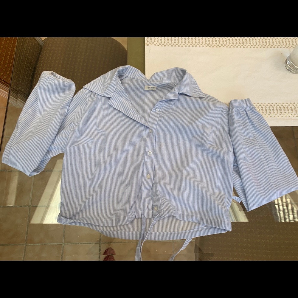 Pin Stipe Collared Crop Top